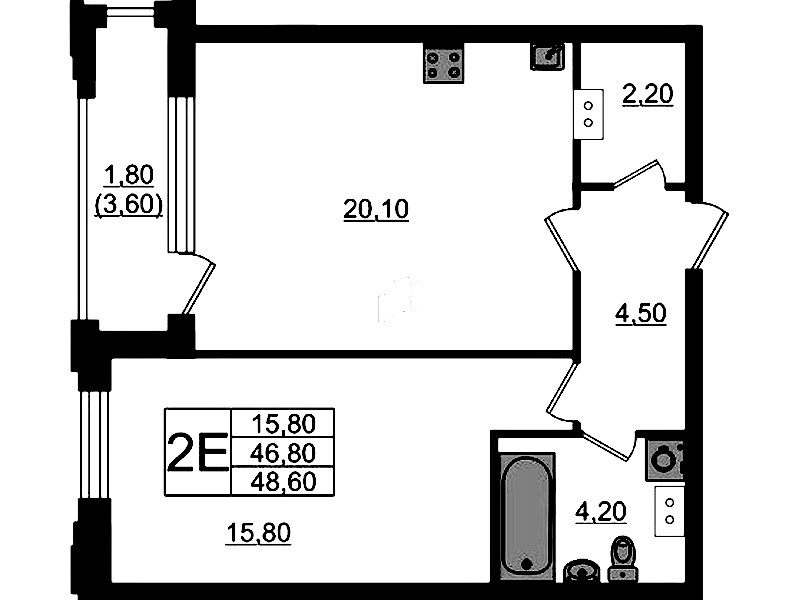 1-комнатная квартира 48.6 м², 3/13 эт., ЖК «Тайм Сквер»